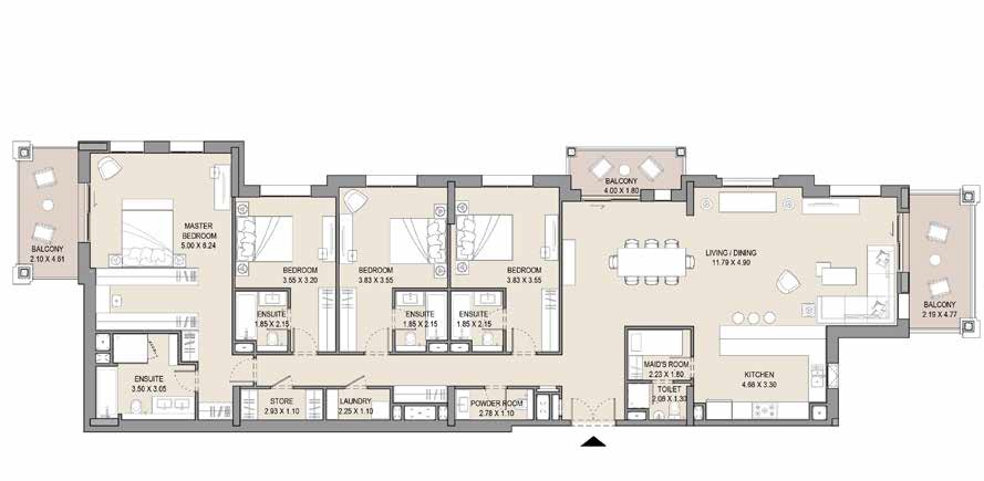 Dubai Asayel Apartments 4 Beds Layout