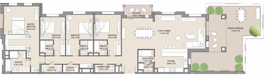 Dubai Asayel Apartments 4 Beds Layout