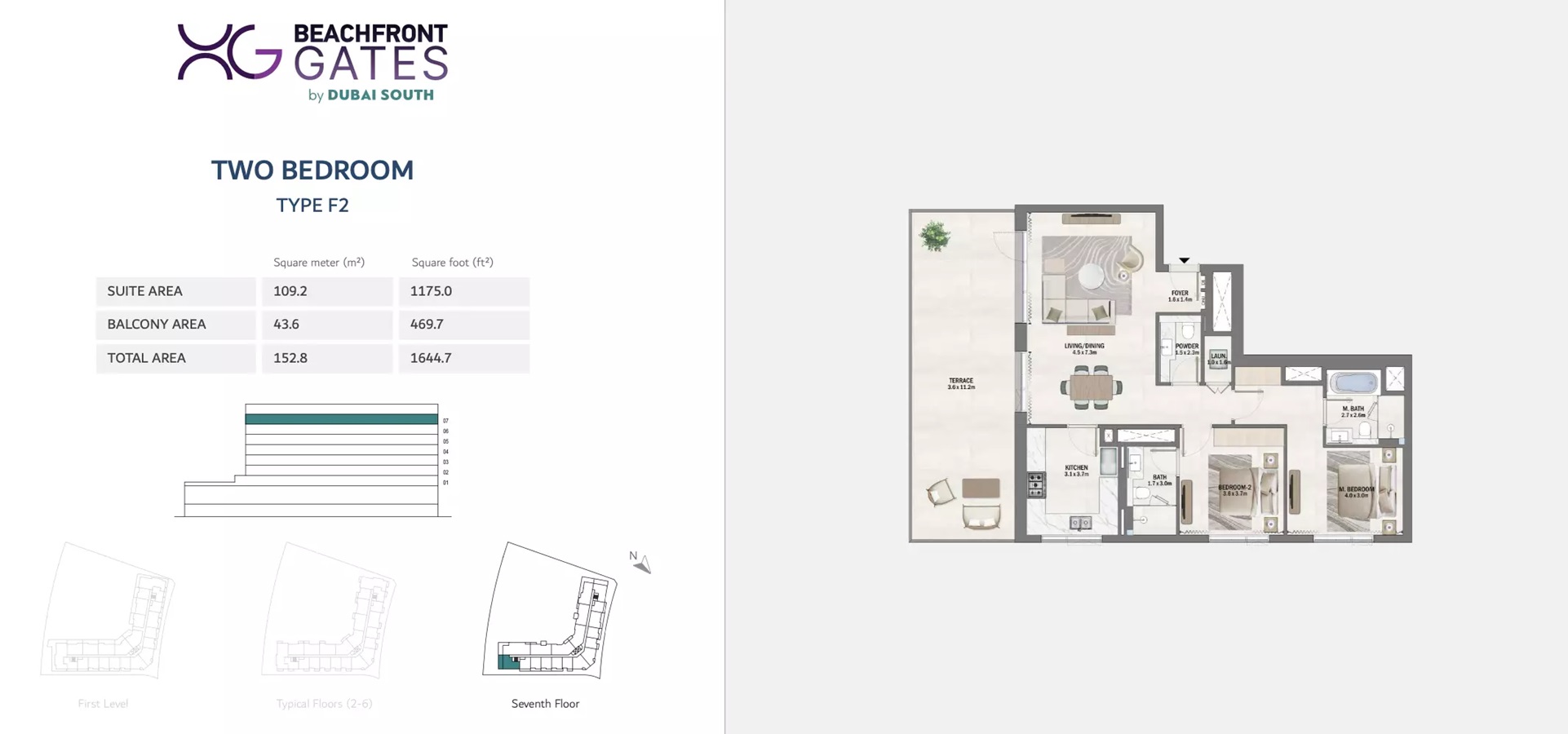 2 Beds 1644 Sq. Ft. Apartment in Dubai Beachfront Gates