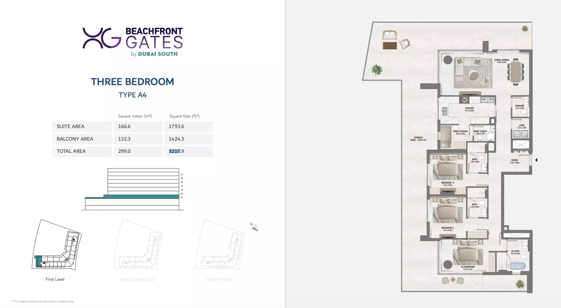 3 Beds 3218 Sq. Ft. Apartment in Dubai Beachfront Gates