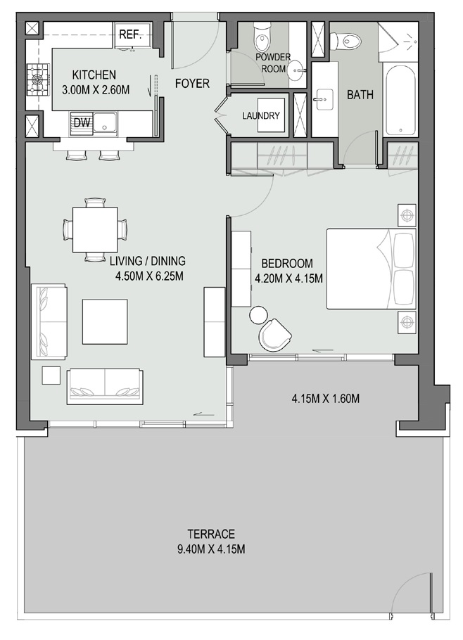 Dubai Bellevue Towers 1 Bed Layout