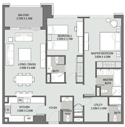 2 Beds 1298 Sq. Ft. Apartment in Dubai Bellevue Towers