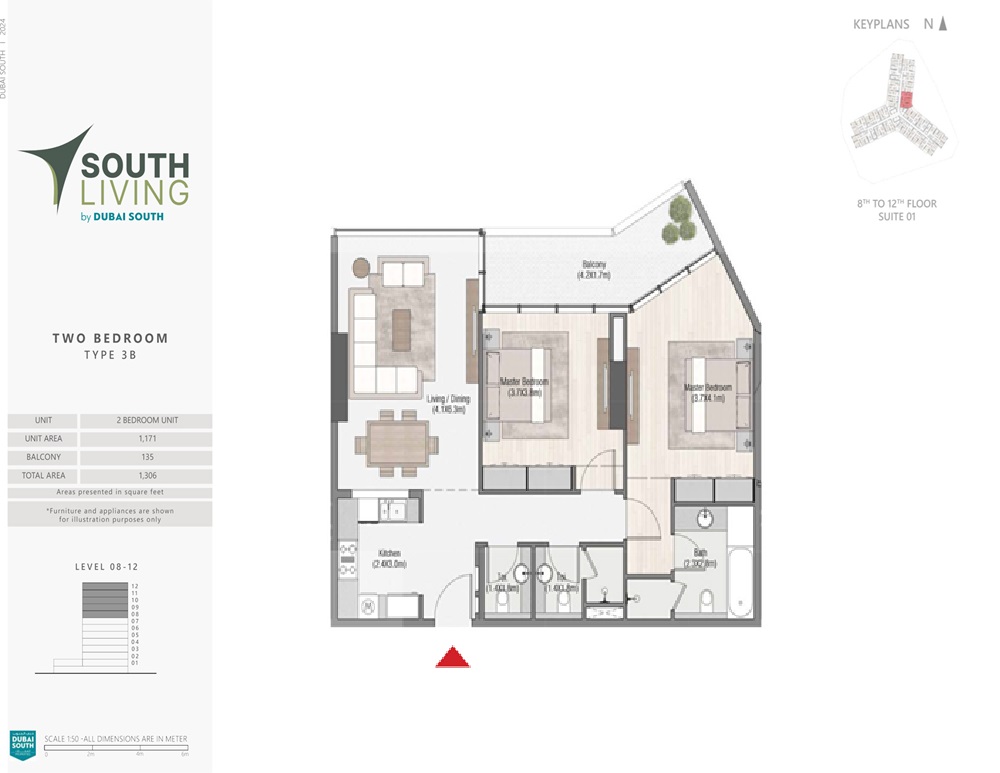 Dubai South Living 2 Beds Layout