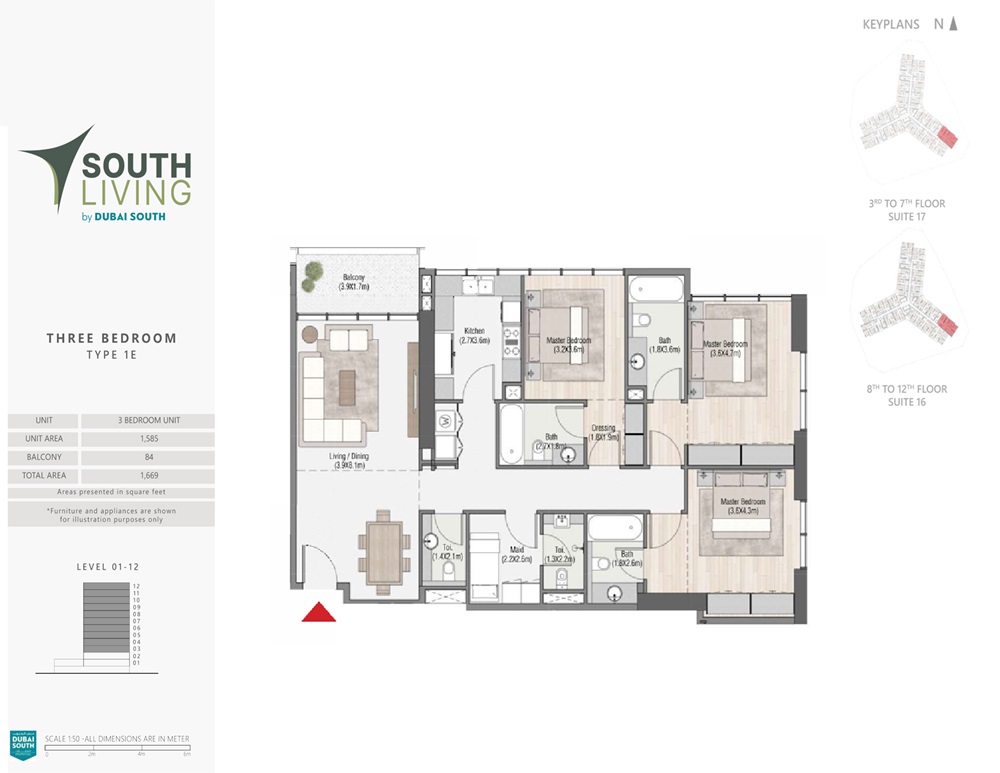 Dubai South Living 3 Beds Layout