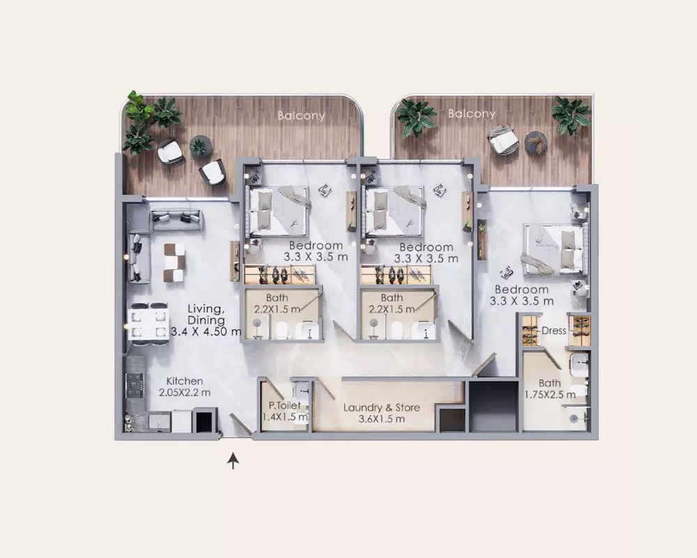 3 Beds 1400 Sq. Ft. Apartment in Dugasta Terra Tower