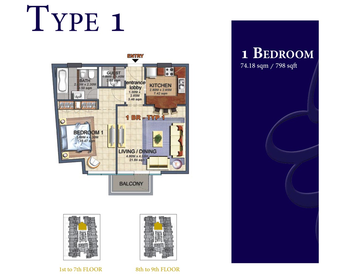 Durar 1 Tower 1 Bed Layout