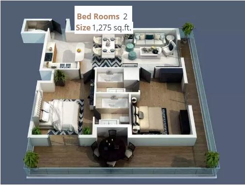 Elite Business Bay 4 Beds Layout