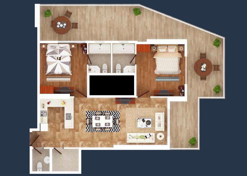 Elite Downtown 2 Beds Layout