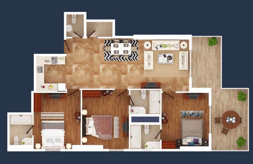 Elite Downtown 3 Beds Layout
