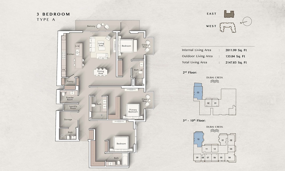 Ellington Art Bay 3 Beds Layout