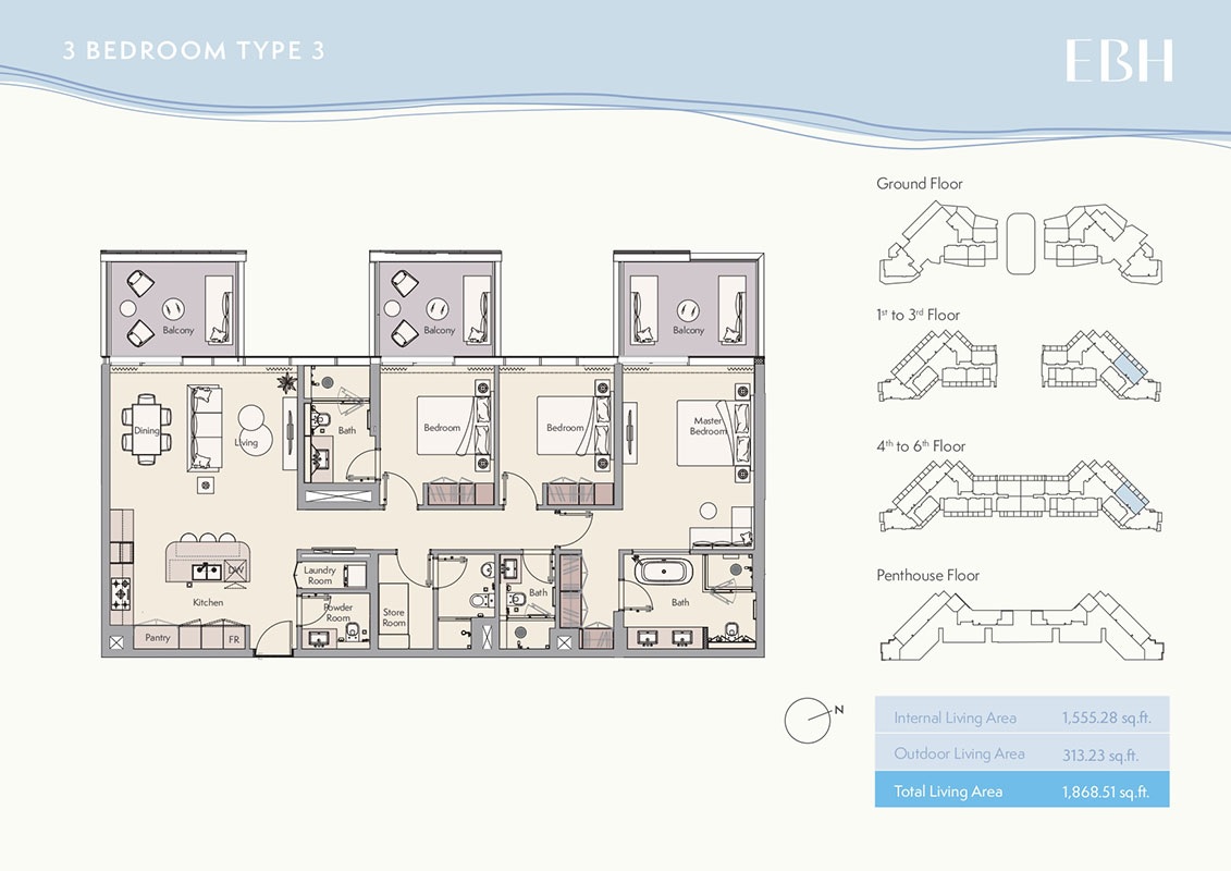 Ellington Beach House 3 Beds Layout