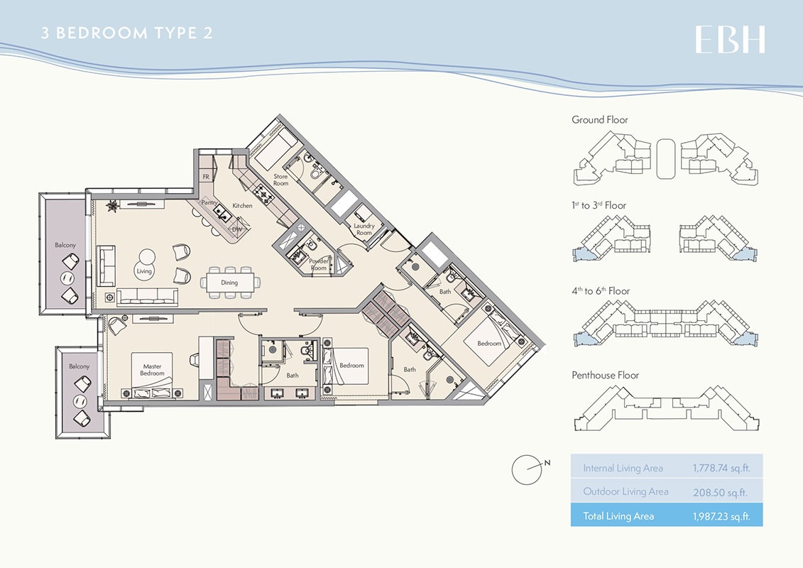 Ellington Beach House 3 Beds Layout