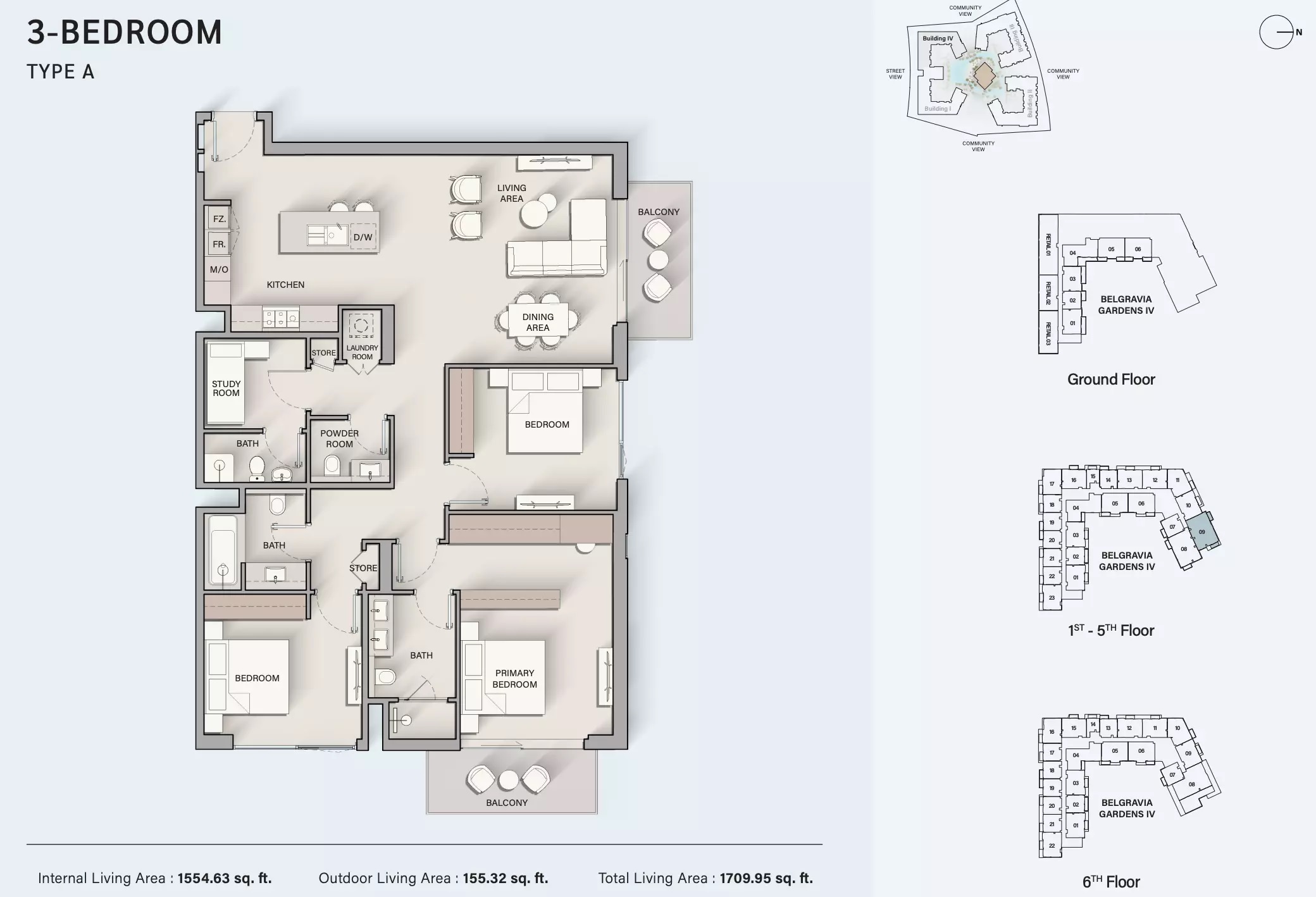 Ellington Belgravia Gardens 3 Beds Layout