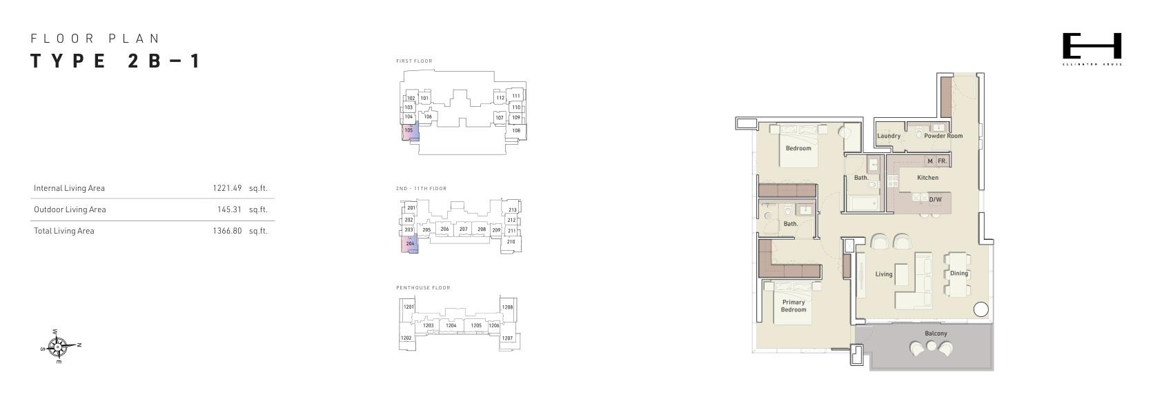 Ellington House 2 Beds Layout