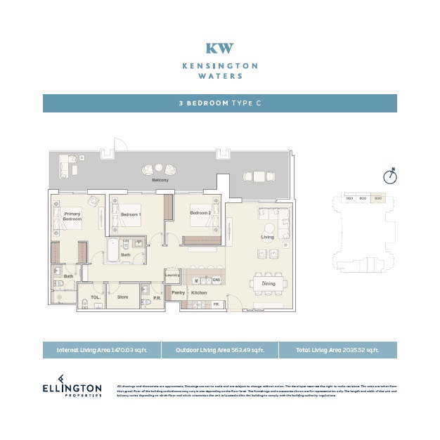 Ellington Kensington Waters 3 Beds Layout
