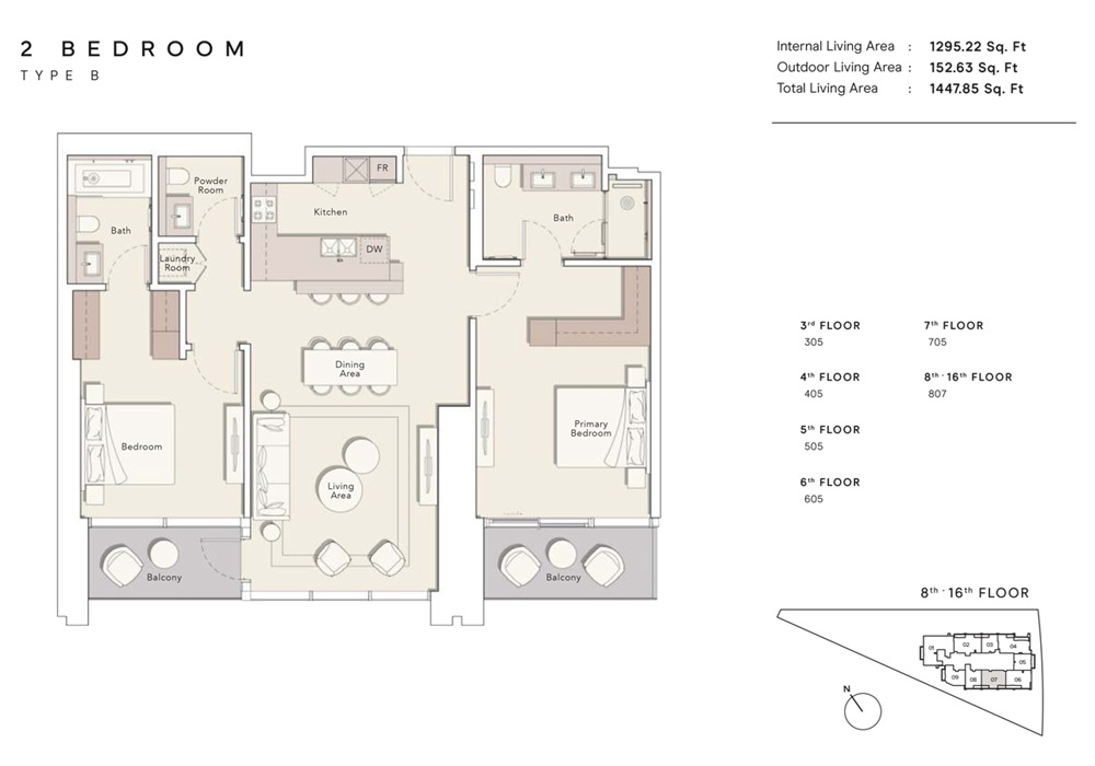 Ellington One River Point 2 Beds Layout