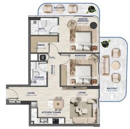 2 Beds 1016 Sq. Ft. Apartment in Elton Vedaire Residences