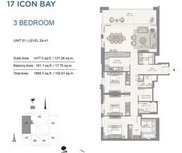 3 Beds 1669 Sq. Ft. Apartment in Emaar 17 Icon Bay