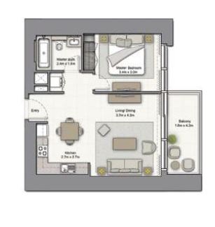 Emaar 52/42 Tower Dubai Marina 1 Bed Layout