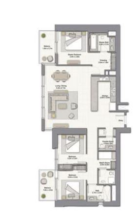 Emaar 52/42 Tower Dubai Marina 3 Beds Layout