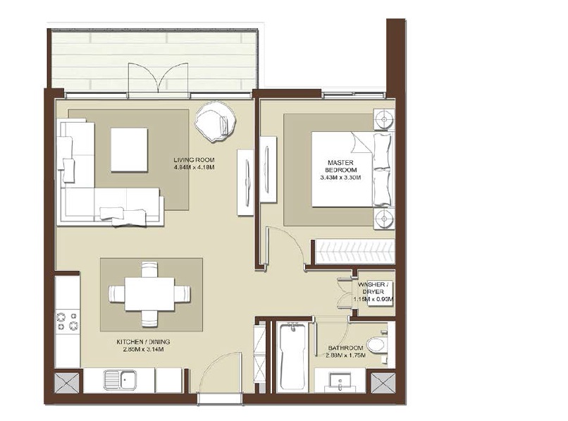 Emaar Acacia 1 Bed Layout