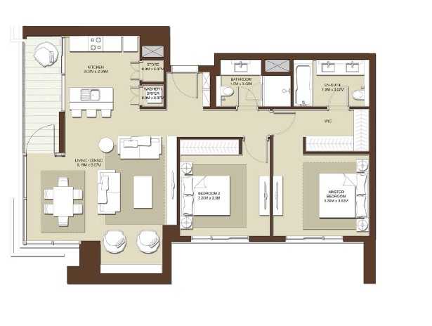 Emaar Acacia 2 Beds Layout