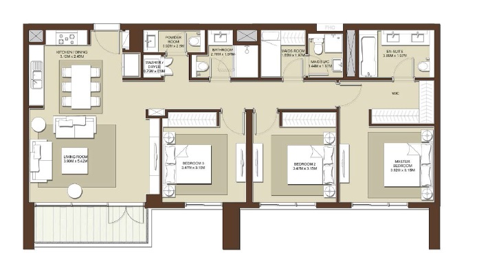 Emaar Acacia 3 Beds Layout