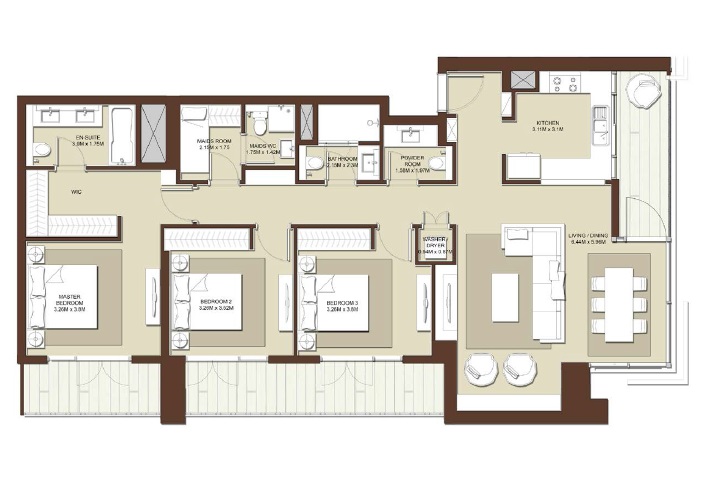 Emaar Acacia 3 Beds Layout