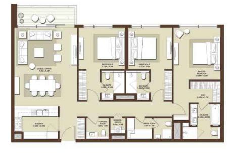 Emaar Acacia Park Heights 3 Beds Layout