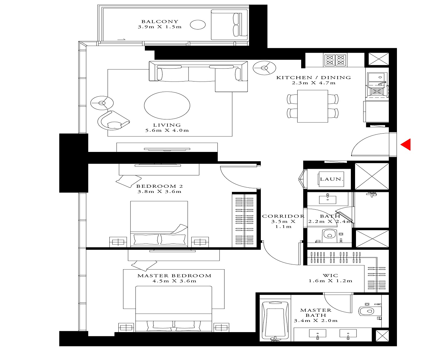 Emaar Act One Act Two 2 Beds Layout