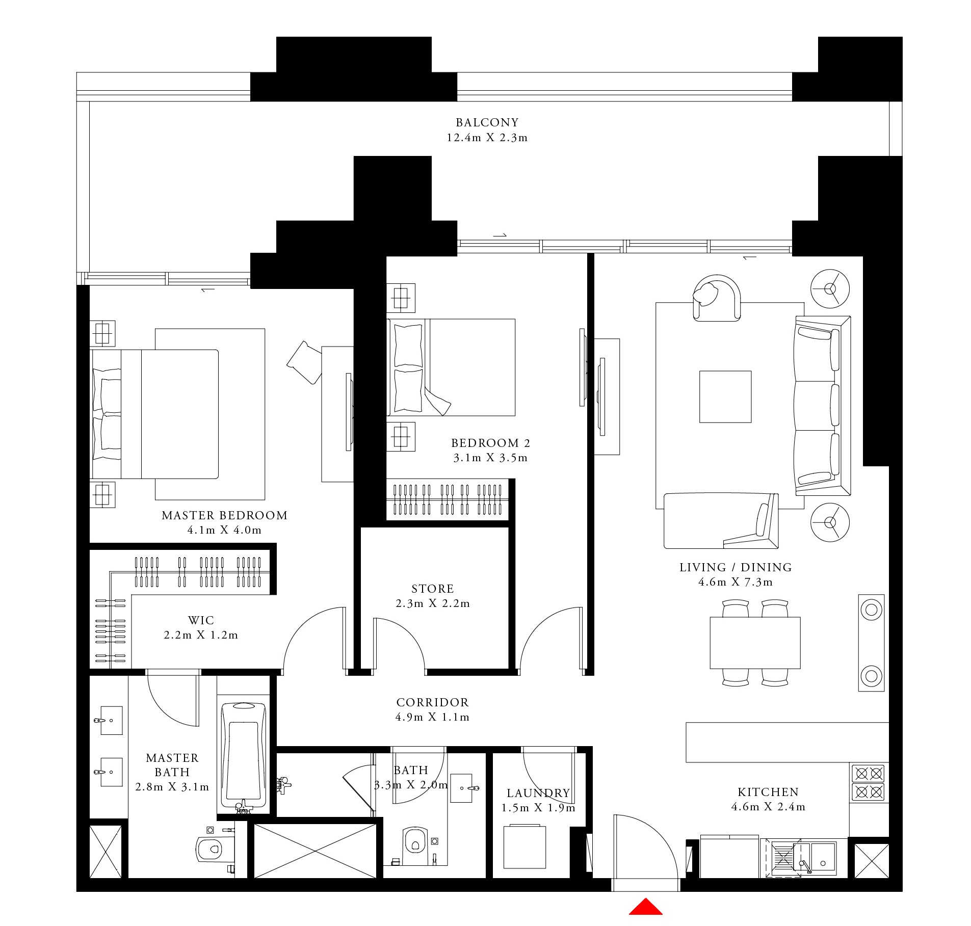 Emaar Act One Act Two 2 Beds Layout