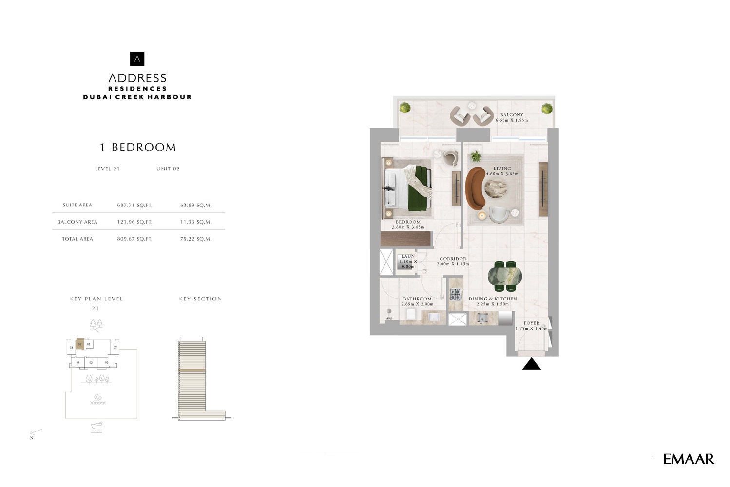 Emaar Address Residences 1 Bed Layout