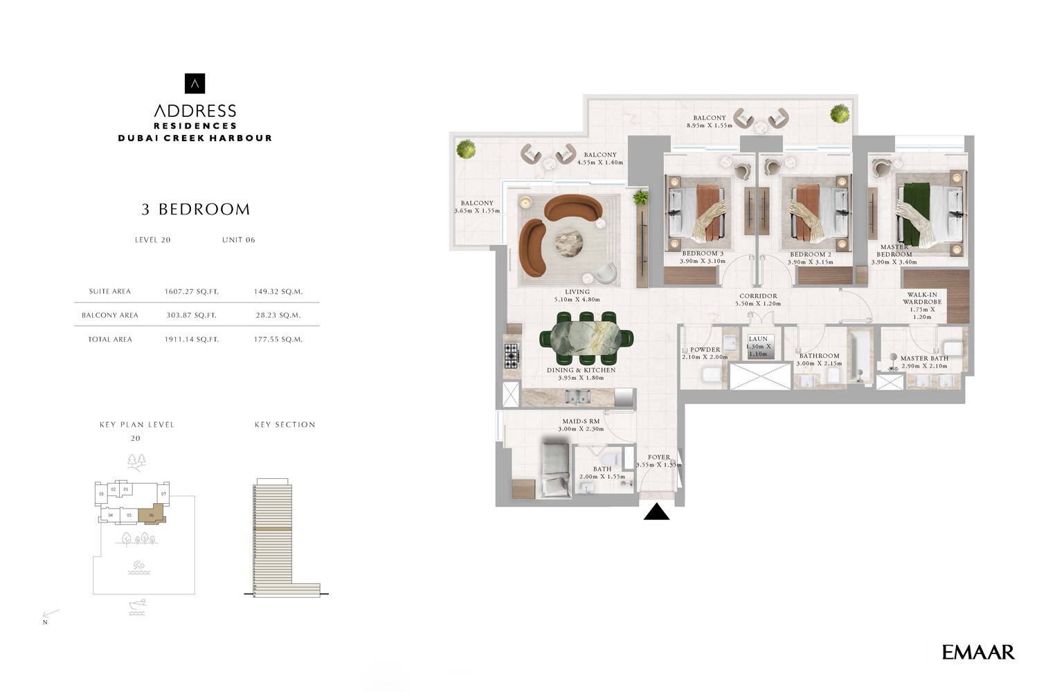 Emaar Address Residences 3 Beds Layout