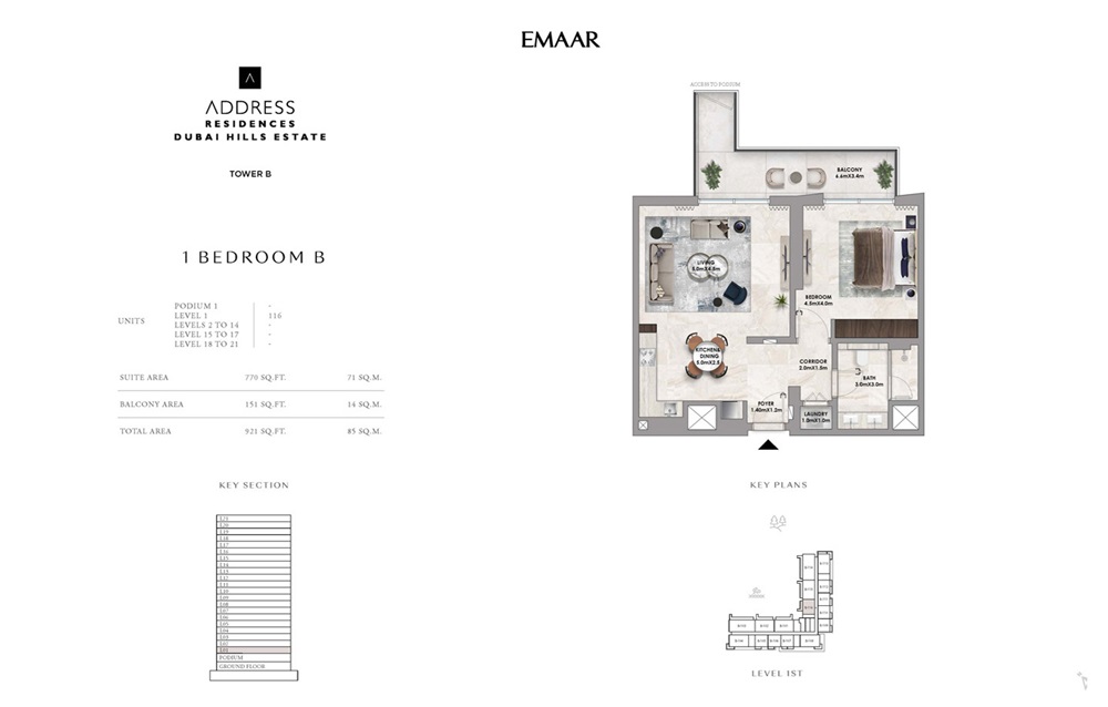 Emaar Address Residences Dubai Hills 1 Bed Layout