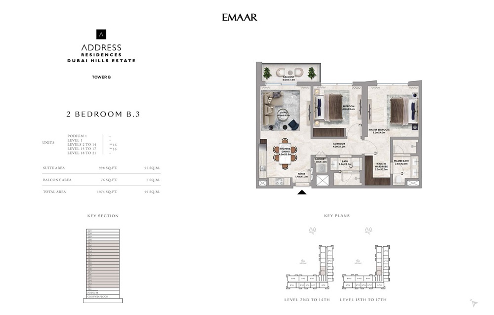 Emaar Address Residences Dubai Hills 2 Beds Layout