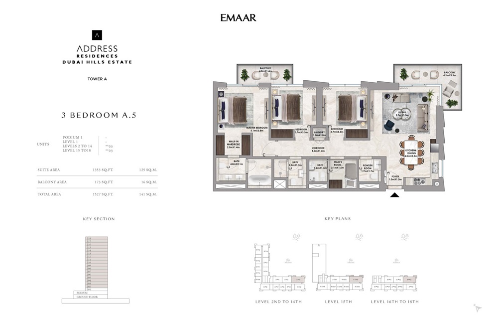 Emaar Address Residences Dubai Hills 3 Beds Layout