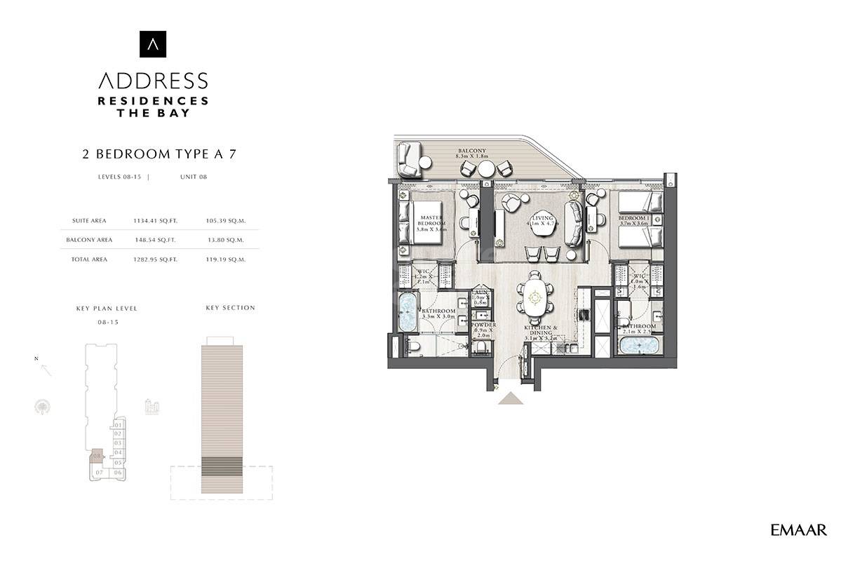 Emaar Address Residences The Bay 2 Beds Layout