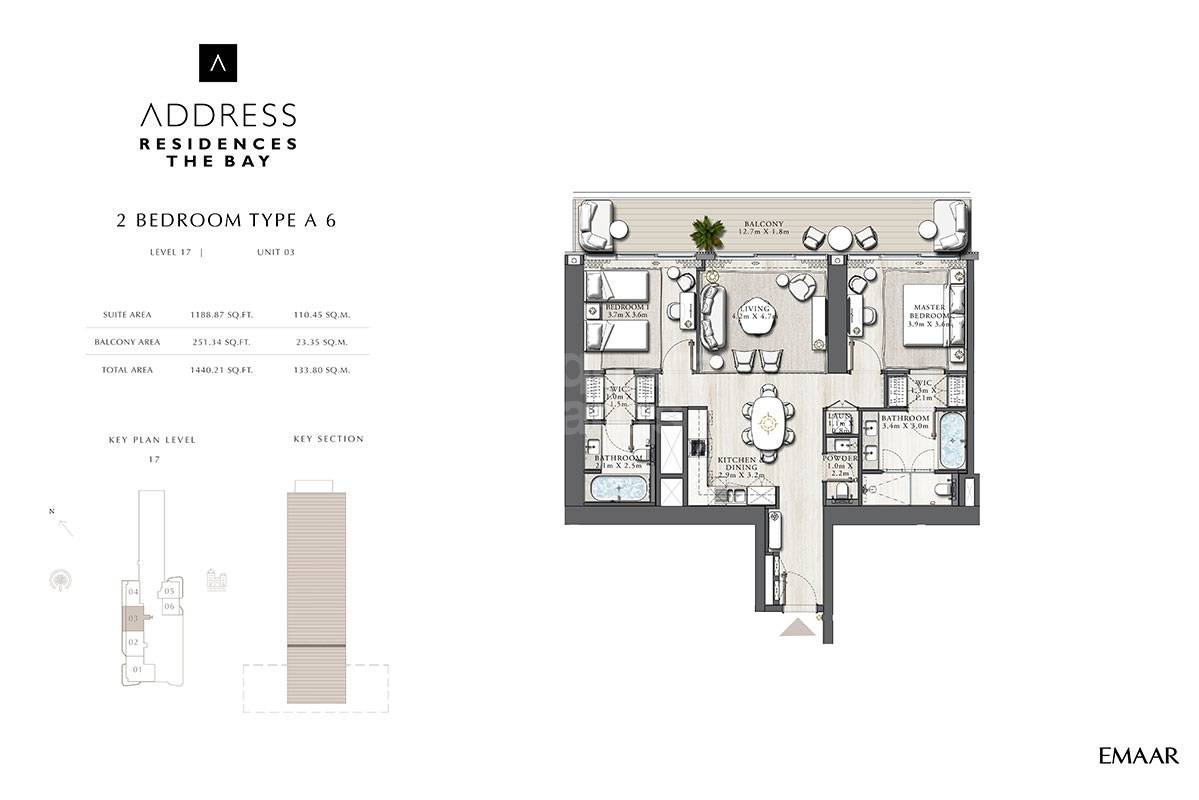Emaar Address Residences The Bay 2 Beds Layout