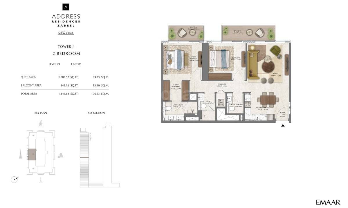 Emaar Address Residences Zabeel 2 Beds Layout