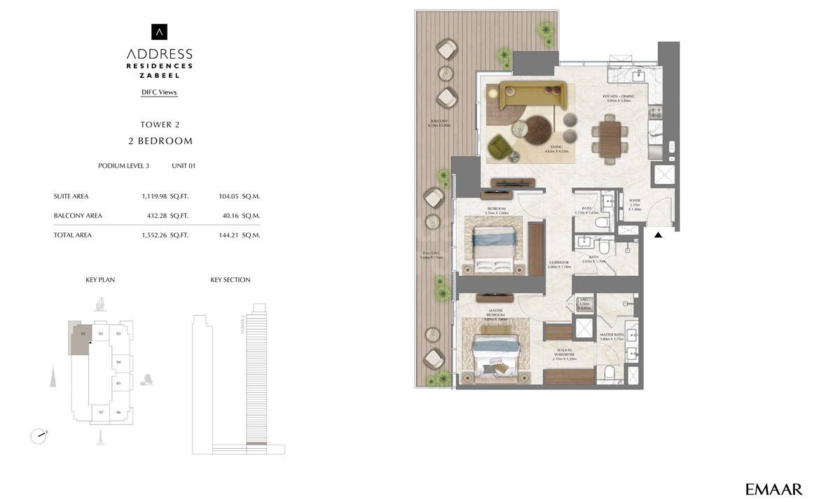 Emaar Address Residences Zabeel 2 Beds Layout