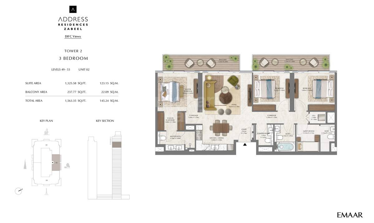 Emaar Address Residences Zabeel 3 Beds Layout