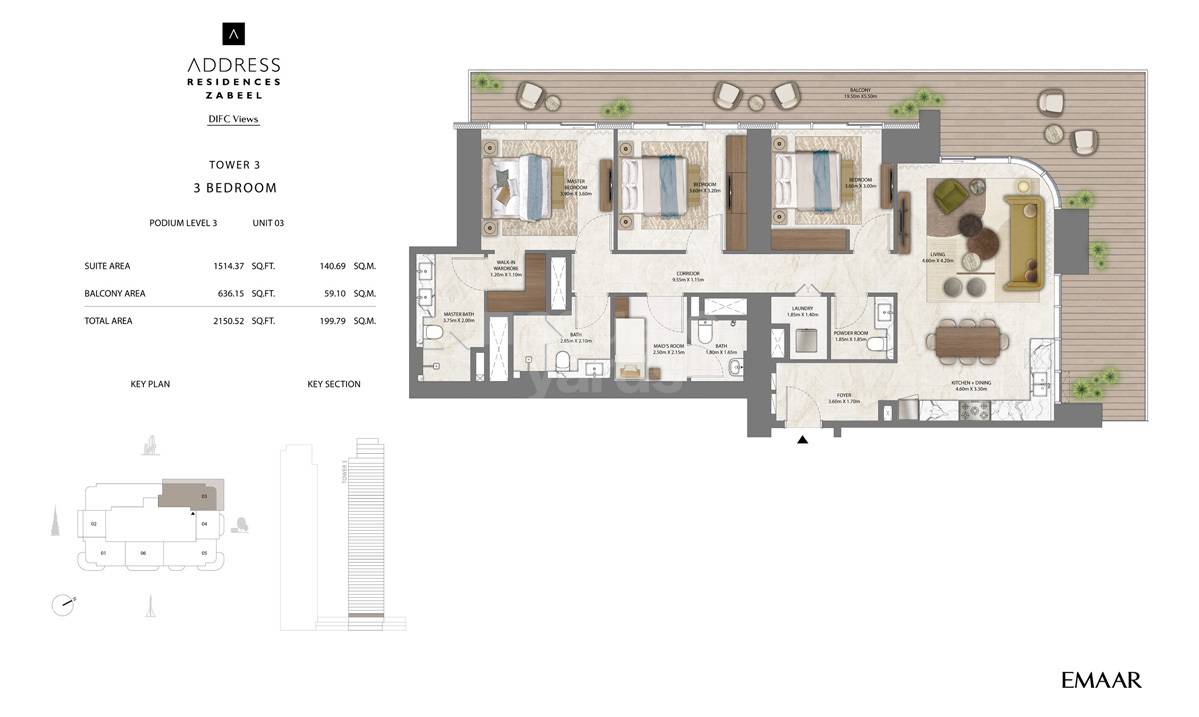 Emaar Address Residences Zabeel 3 Beds Layout