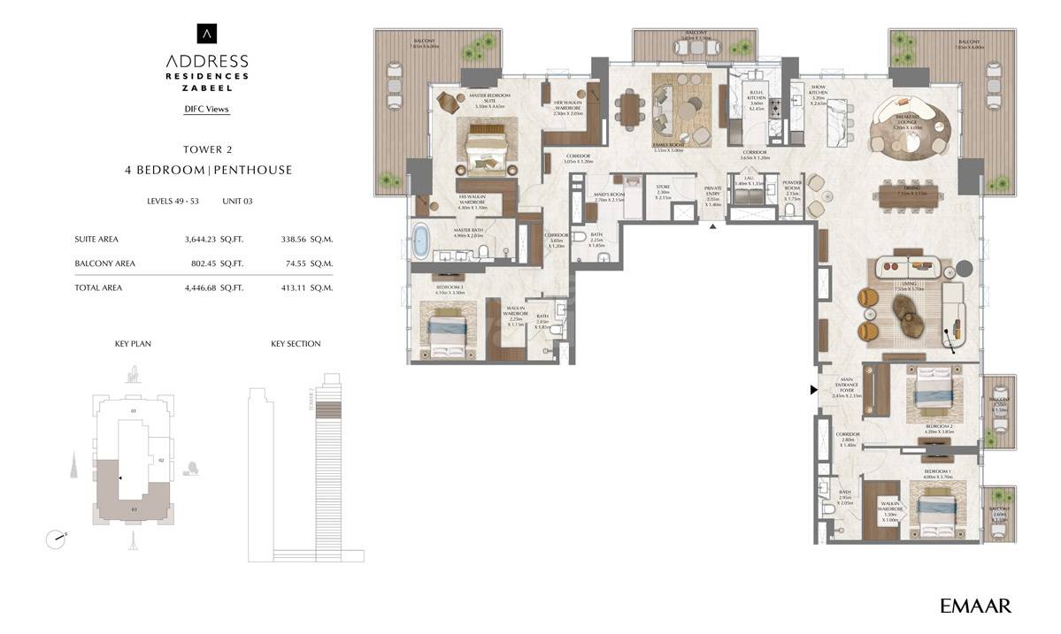 Emaar Address Residences Zabeel 4 Beds Layout