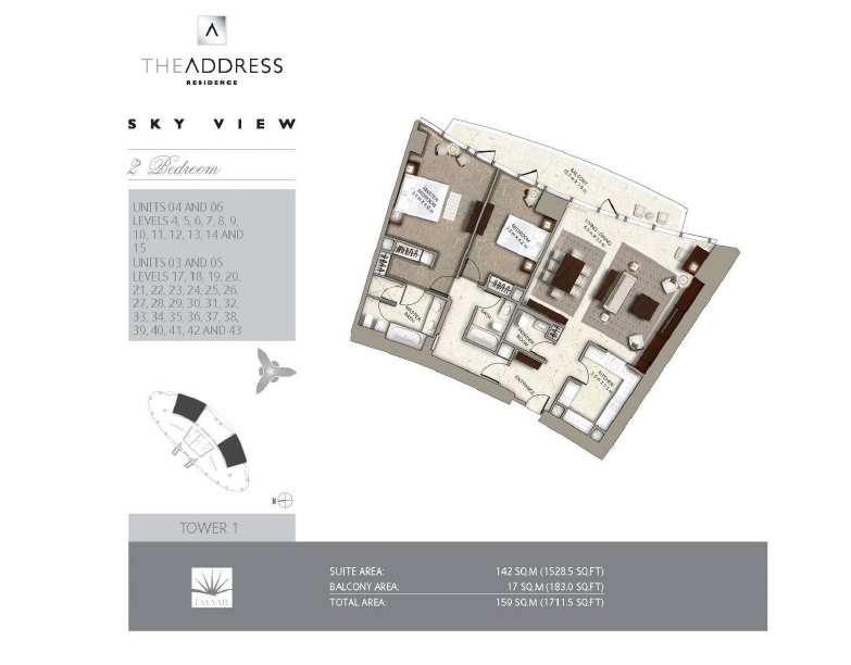 Emaar Address Sky View Residences 2 Beds Layout