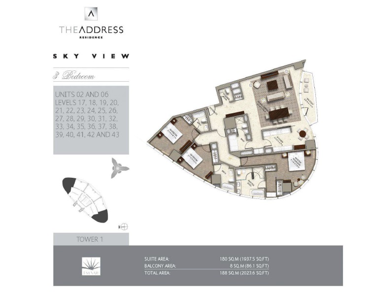 Emaar Address Sky View Residences 3 Beds Layout