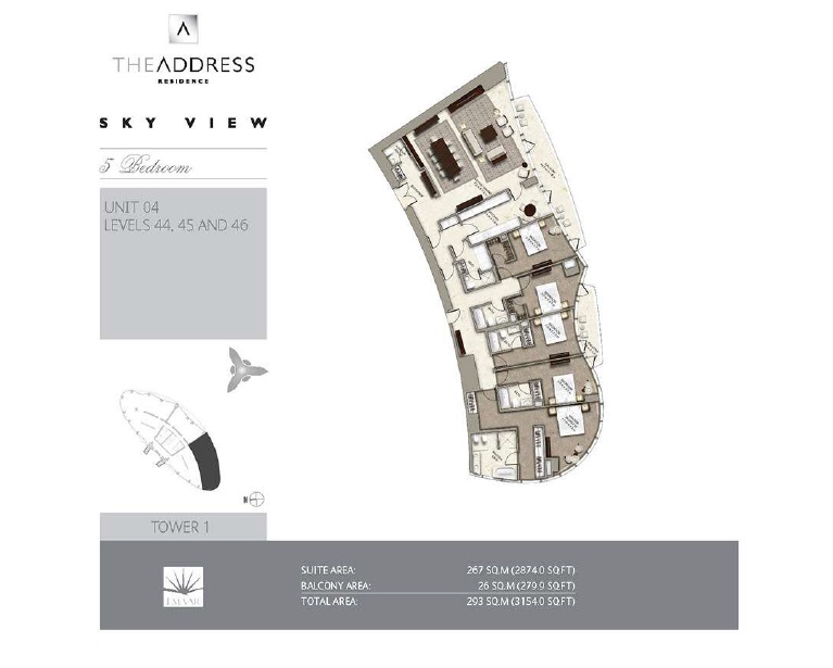 Emaar Address Sky View Residences 5 Beds Layout