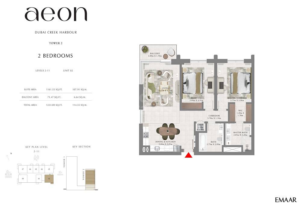 Emaar Aeon 2 Beds Layout