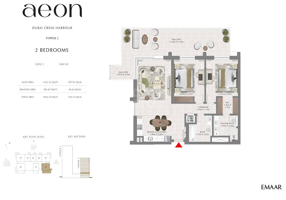 Emaar Aeon 2 Beds Layout