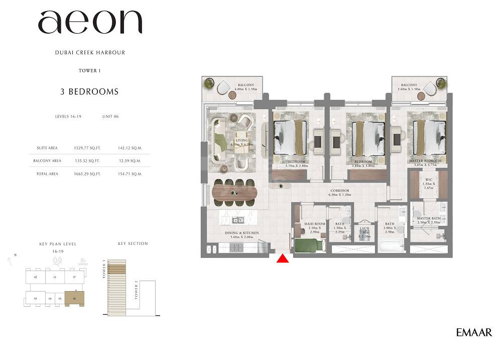 Emaar Aeon 3 Beds Layout
