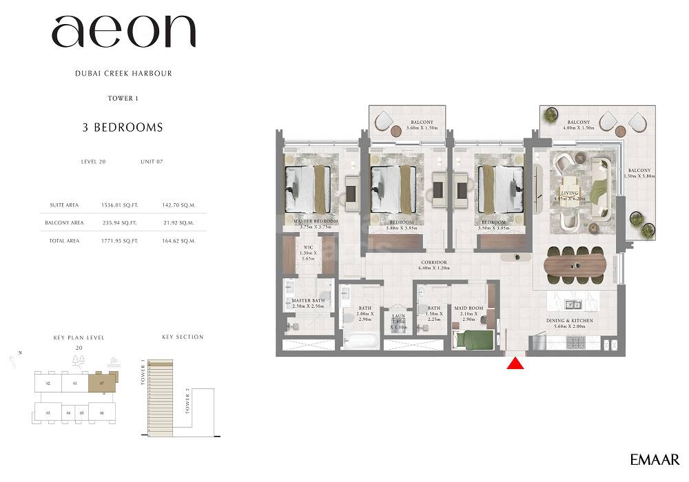 Emaar Aeon 3 Beds Layout